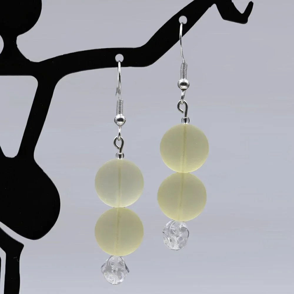 Yellow Sea Glass Drop Earrings | Handmade - Picture 4 of 4